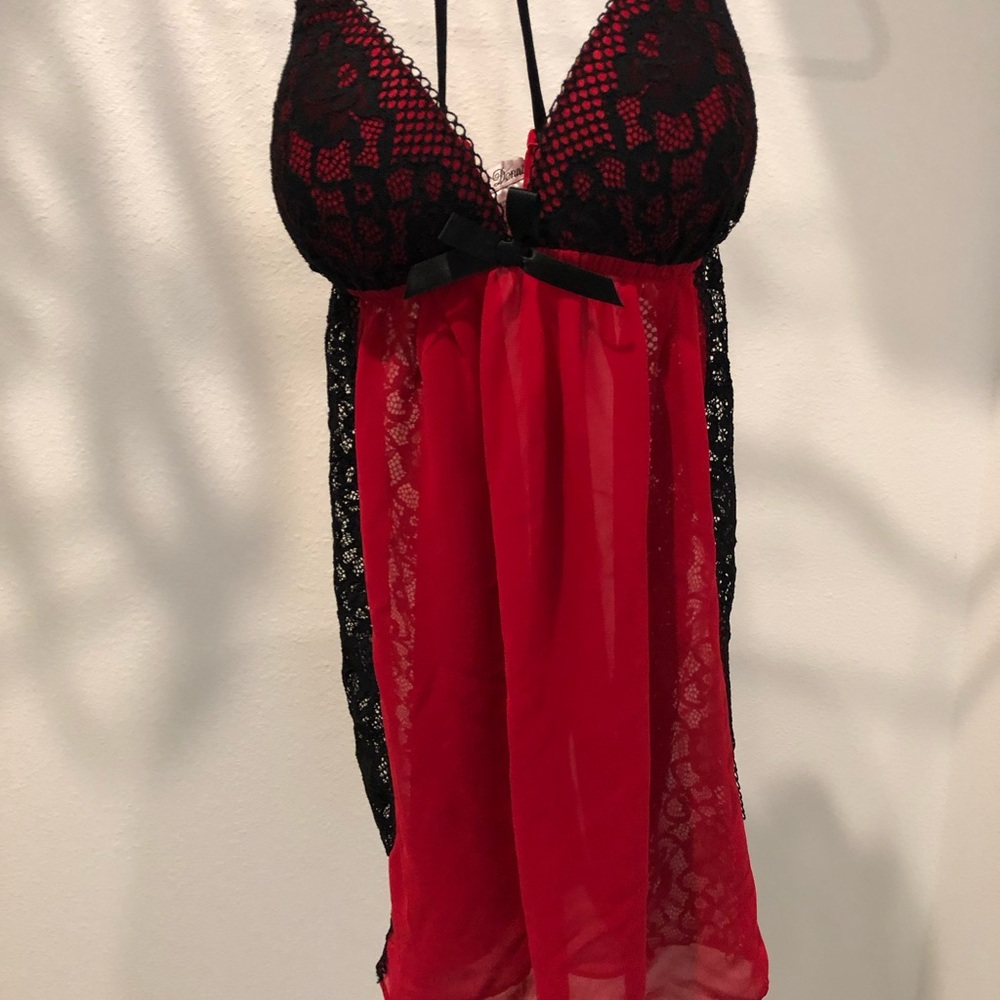 Linea Donatella Red and Black Lace Chemise